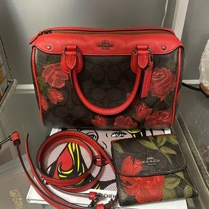 Coach mini satchel with camo rose floral print